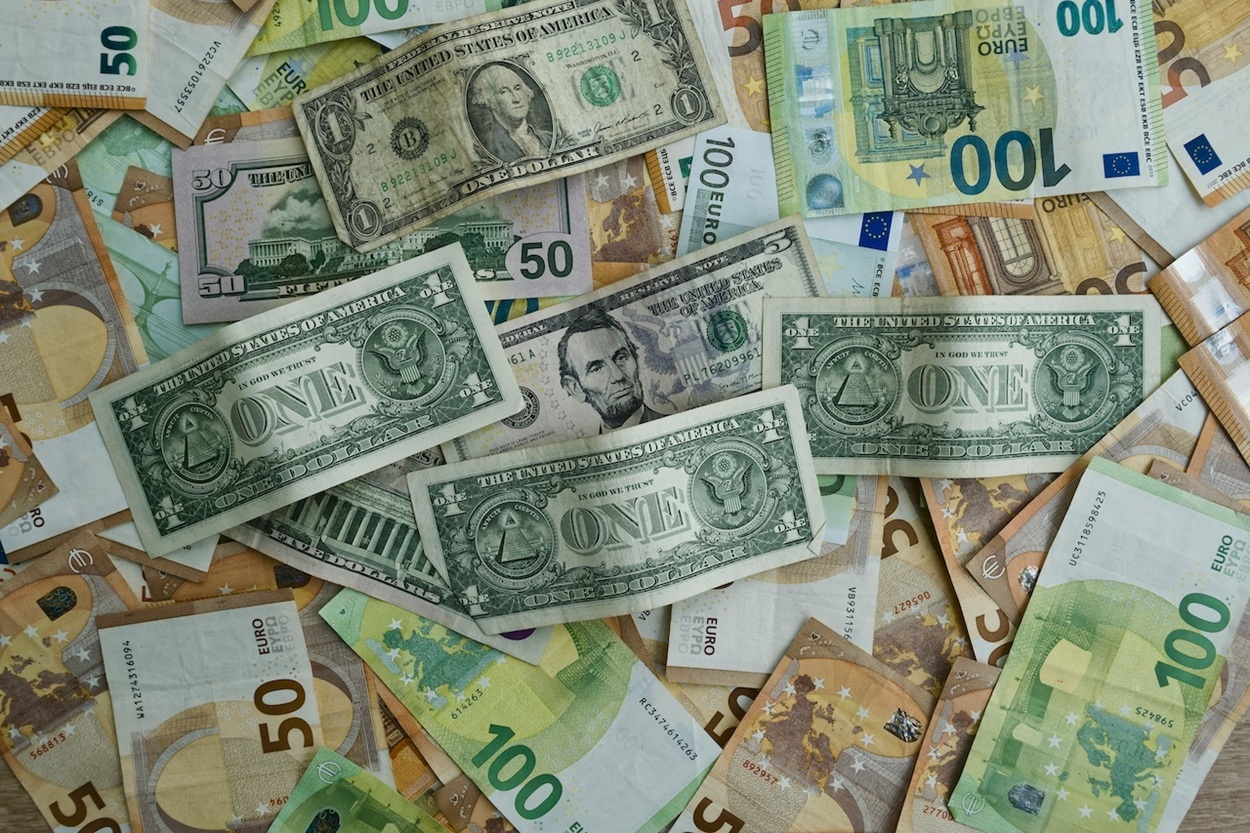 Pile of monetary bills in different currencies