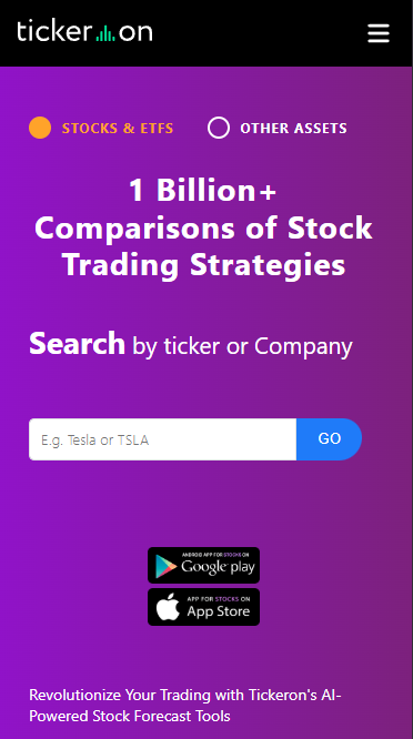 screenshot of Tickeron AI stock picker service's homepage